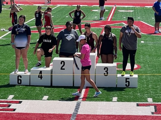 Marlow freshman Bretlie Hyde placed 6th in shot put with a throw of 35'5" at the meet. Photos Submitted by Coach Tammy Miller