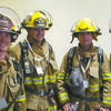 MAKING THE CLIMB: Marlow firefighters (from left) Blaine Richardson, Eric Spurlock, Brandon Burchfield and Jeff Prater climbed 110 flights of stairs in honor of firefighters killed in the 9-11 attacks on the World Trade Center.