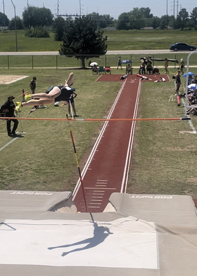 Kennedy Kizarr in action at the OSSAA Track &amp; Field meet. She vaulted 11' for this year's 4A State Championship title.