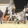 LEAPING CATCH: Marlow wide receiver Dawson Huddleston catches a pass between Lexington defenders that converts a third-and-24 play into a first down in the Outlaws’ 36-18 win, guaranteeing the Outlaws a spot in the playoffs for the sixth consecutive year.
