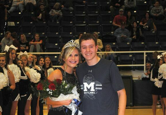 Marlow senior Macey Bateman was crowned the Marlow Basketball Homecoming Queen by crowning captain Cameron Freeman during halftime of the Marlow and Blanchard boys basketball games last Friday night.