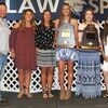 STATE CHAMPIONS: The Marlow girls golf team display their Class 3A State Champion and Academic State Champion trophies at the Marlow All-Sports Banquet. Pictured: (from left) coach Mikey Eaves, Mia Meshell, Alli Riddle, Kirstyn Elroy, Blair Brantley, and Britney Yates.