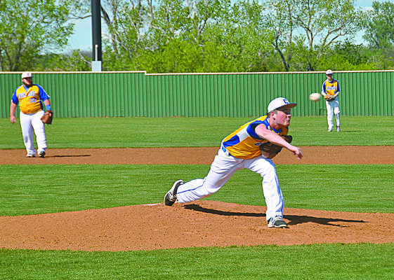 Jacksen Ketner pitches against a strong Empire offense in Central High's district game in Elmore City