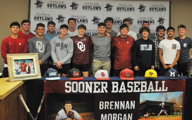 Brennan Morgan was joined by family as he signed a letter of intent to play baseball for the University of Oklahoma on Wednesday. The Marlow High School senior looks to join the Sooners as a pitcher and infielder.