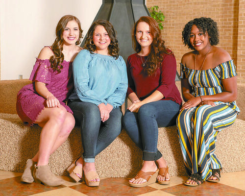 CONTESTANTS: Vying for the title of Miss Northern Oklahoma College Enid 2019 are (l-r) Alexis Large, Rush Springs; Brianna Crosswhite, Enid; Shaelee Sissom, Kremlin; and Johnetta Washington, Enid. The dual Miss NOC Enid-Miss NOC Tonkawa Scholarship Competition is set for 7:30 p.m. Thursday, Oct. 25 in the Kinzer Performing Arts Center at NOC Tonkawa.
