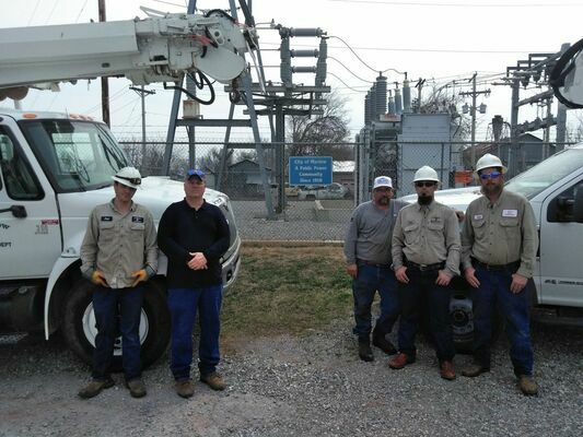 Marlow Electric employees, left to right: Tristan Thompson, Chris Dilbeck, Brian Davis, James Seabolt, Jason Russell