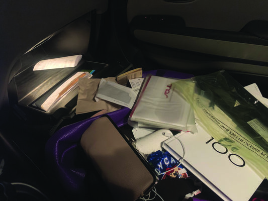 A Marlow resident took this photo of her car interior after she discovered on Tuesday that it had been rifled through overnight. Police believe they have the suspects from this and several other burglaries in custody.