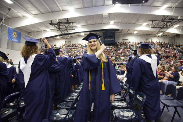 Morgan Warren faces the audience as the Marlow High School Class of 2023 prepares to turn their tassels signaling the end of their high school education, Friday, May 18, 2023. Photo by Toni Hopper/The Marlow Review