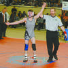 CELEBRATION: Marlow sophomore Anthony Orum reacts as he has his hand raised as the winner of the 126-pound class at “The Big House” in Oklahoma City last Saturday .Orum defeated Cooper Park of Sperry, 3-1, in the final.