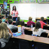 Marlow Elementary School teacher Leesha Crowson goes over her class’ schedule at the first day of school for the district last Thursday.