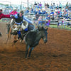 HELPING HAND: Mitchell Phillips gets an assist after a successful ride in the bucking bronc competition at last year’s Duncan Noon Lions Club Rodeo. This year’s rodeo will be held at Claud Gill Arena June 21-23.