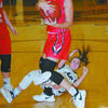 DOWN, BUT NOT OUT: Marlow’s Macey Bateman hits the floor hard after losing a battle with Purcell’s Haylee Swayze for a rebound last Friday night. Bateman may have lost the battle, but her and her teammates won the war with a 38-31 victory.